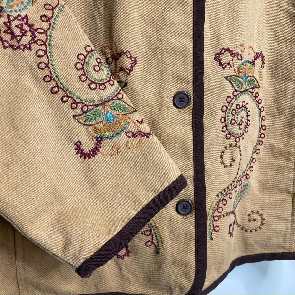 Denim & Co beige Denim Duck barn jacket Paisley embroidery Cottagecore XL - Picture 7 of 10